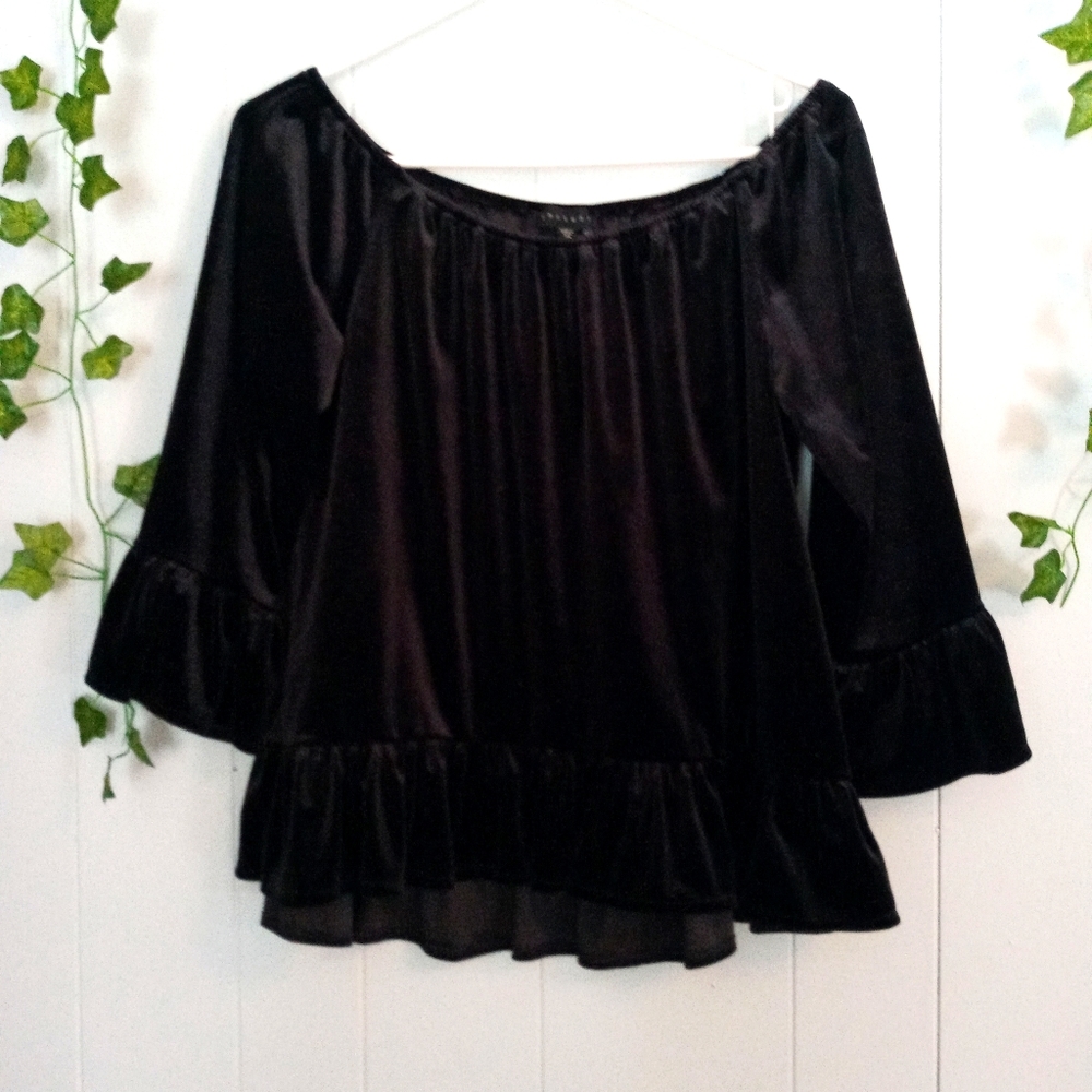 Sanctuary Black Black Velvet Off Shoulder Top - Picture 2 of 12